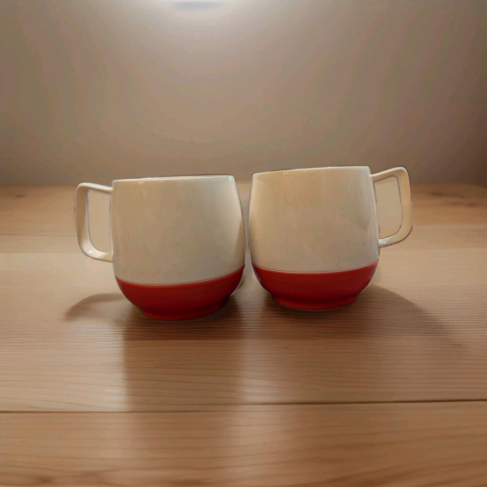 Vintage Thermos Brand Insulated Mugs Set of 2 Orange Cream Retro Camping MCM